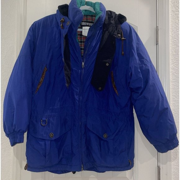 Vintage Edelweiss Ski Jacket Women's Blue Green Plaid Lined Snow Cold Snow Sz XL - Picture 1 of 10